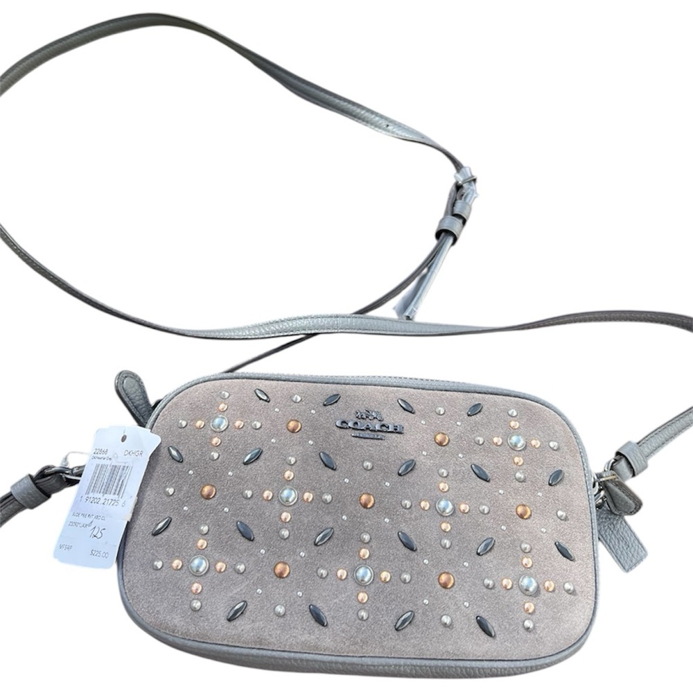 Coach Gray Crossbody Bag with Pearl and Stud Accents